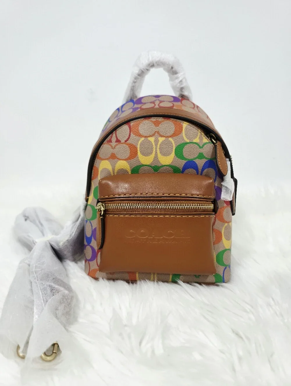 Coach Charter Backpack 18 Rainbow Signature Canvas Leather New With Tags